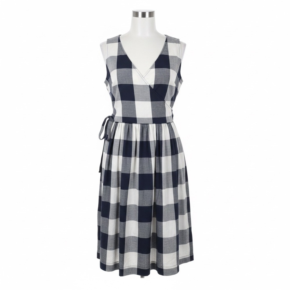 Tommy Hilfiger Buffalo Plaid Wrap Dress 4 Navy White Gingham Preppy Nautical